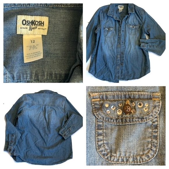 Osh Kosh B’Gosh Jean Bluejean Button Shirt Size 12 - Picture 4 of 4